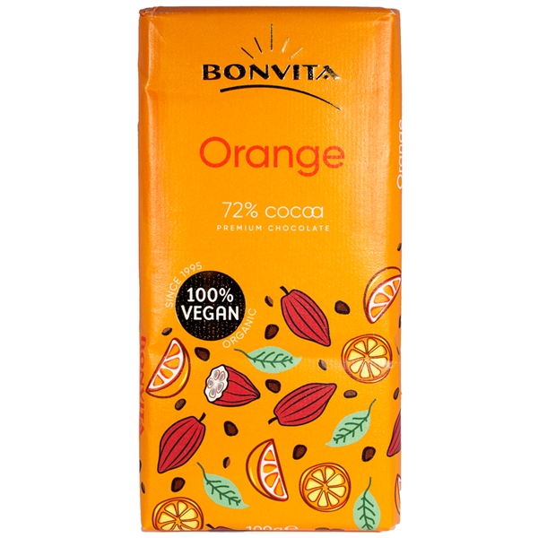 BONVITA Mørk Chokolade 72% Orange, Økologisk Vegansk Glutenfri
